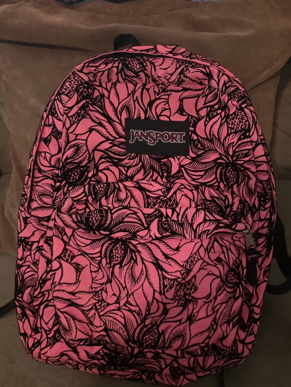 JanSport Pink and Black Floral Backpack